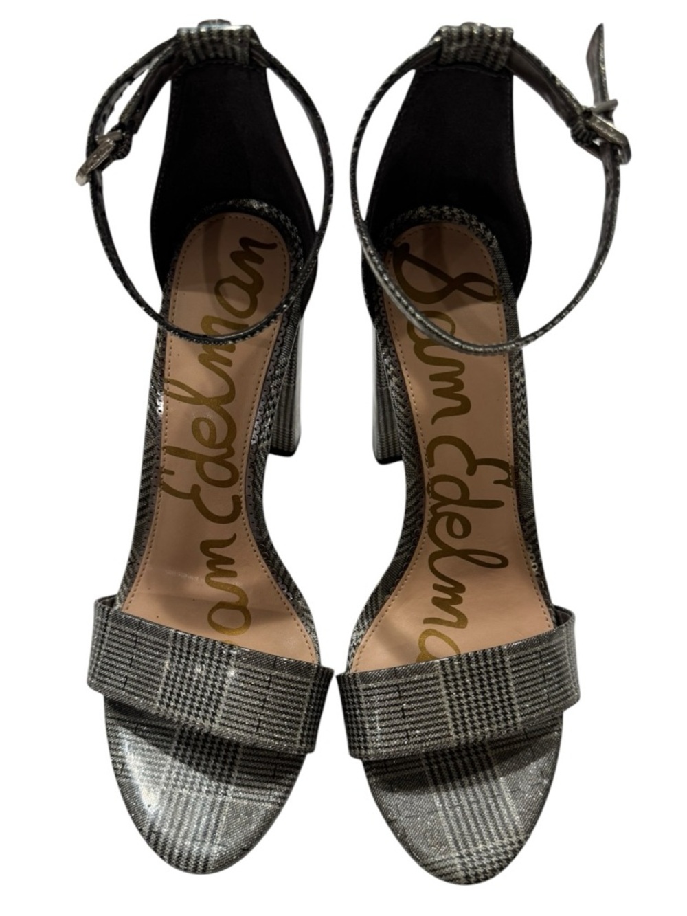 NWT Sam Edelman Size 8 Yaro Metallic Plaid Block Heel